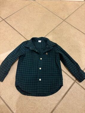GAP Green and Navy Plaid Button-Down Shirt for Kids